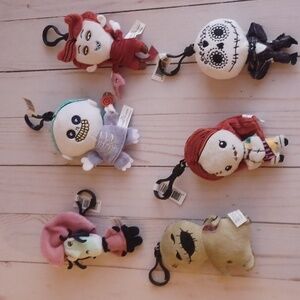 Disney LOT 6 Nightmare Before Christmas BARREL + Plush Figures Bag Clip Keychain